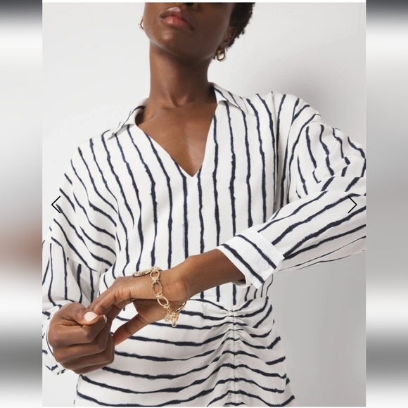 Ruched Crepe Midi Shirt Dress - Picture 3 of 6